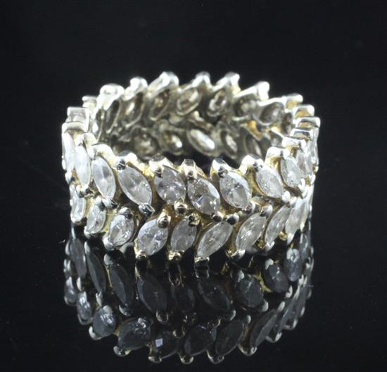 A modern 18ct gold and marquise cut diamond double row full eternity ring, size K.